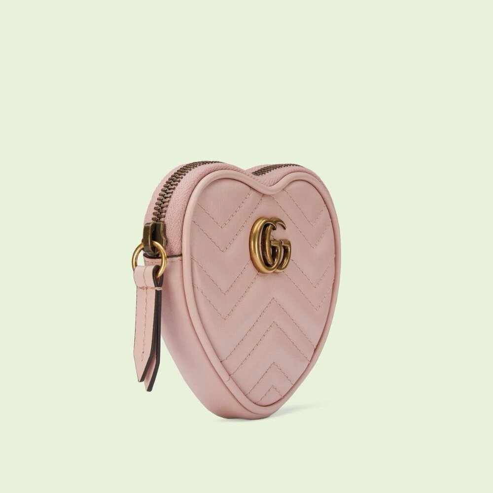 NEW GUCCI GG Marmont Heart-shaped Coin Purse Wallet Pink - Picture 2 of 10